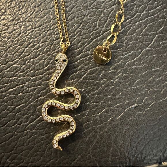 New luxury black onyx eyed snake serpent pendant choker necklace 6.16F - Picture 2 of 5